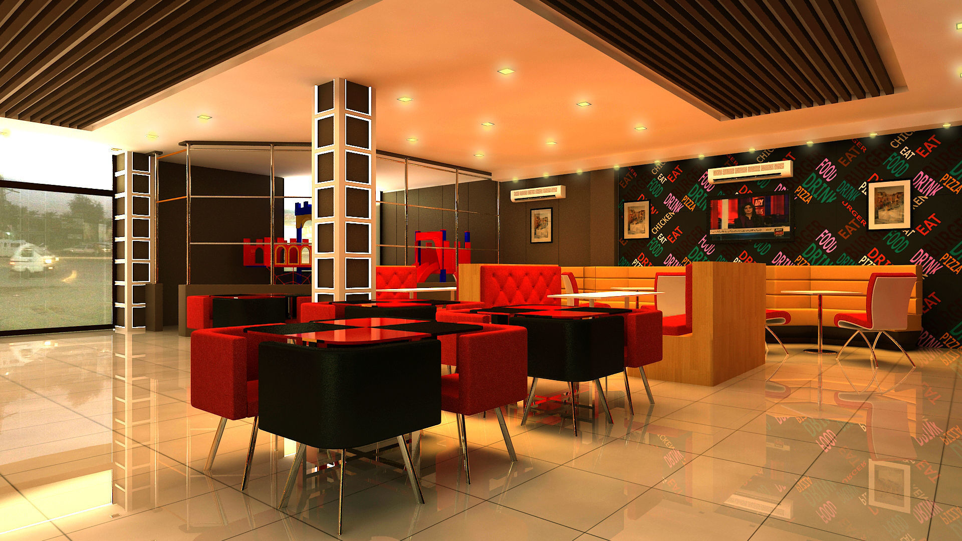 Fast Food Restaurant  Low-poly 3D model_1