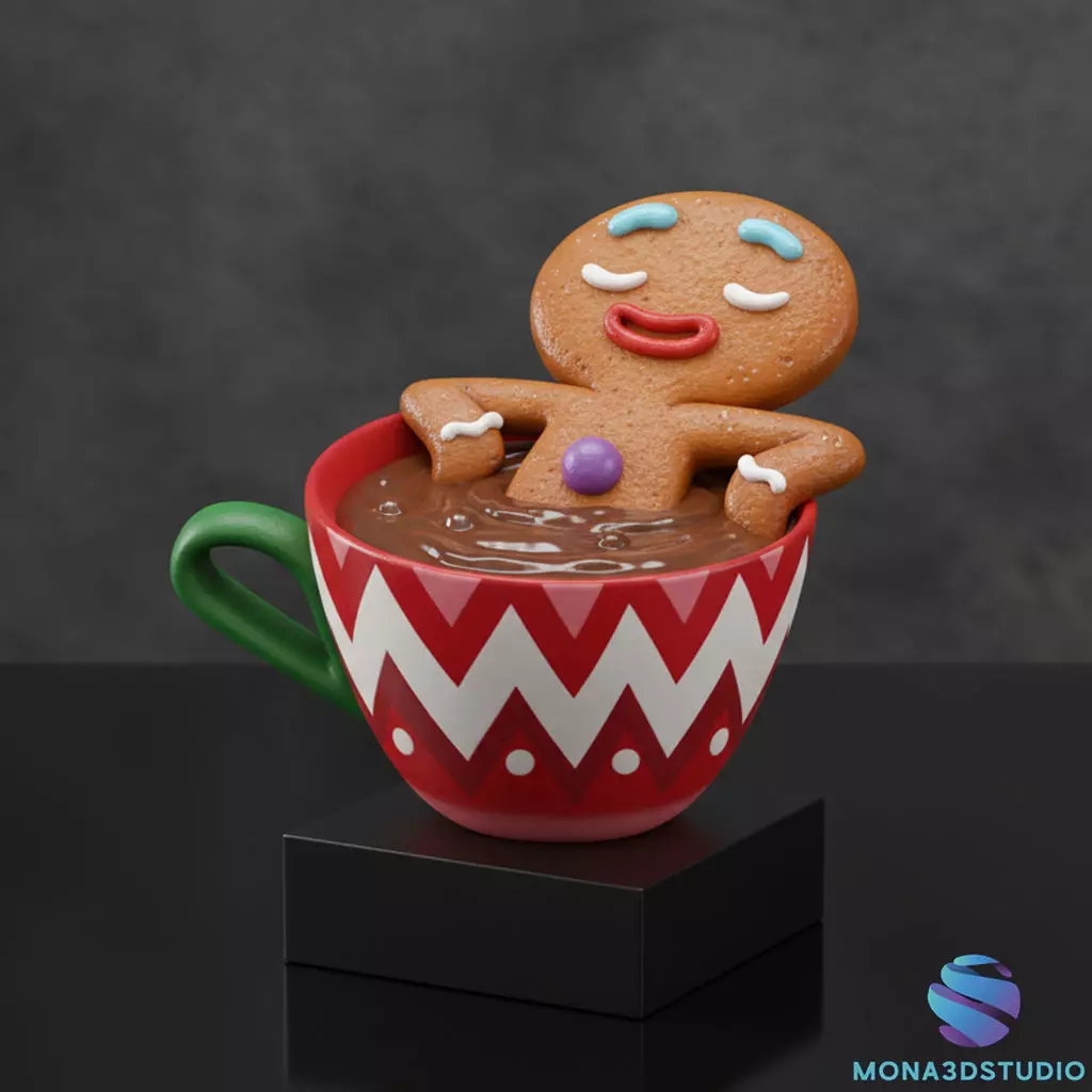 Gingerbread Man in Hot Cocoa Mug - Christmas 3D STL Model 3D print model