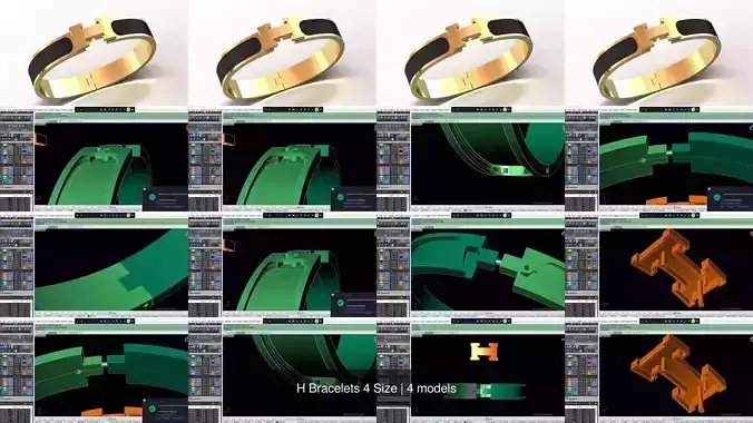 H Bracelets 4 Size 3D Model Collection