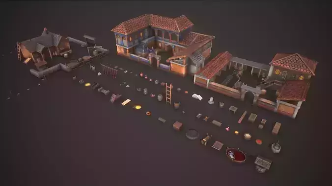 Medieval Farm House Pack Low-poly 3D model 7