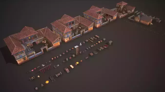Medieval Farm House Pack Low-poly 3D model 2