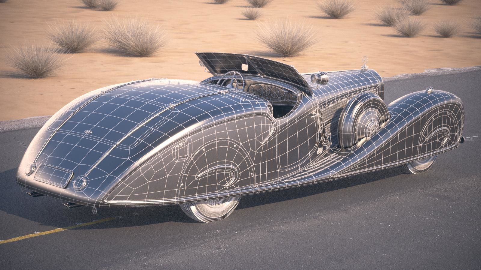 Mercedes 500K Erdmann Rossi 1936 desert studio 3D model_16