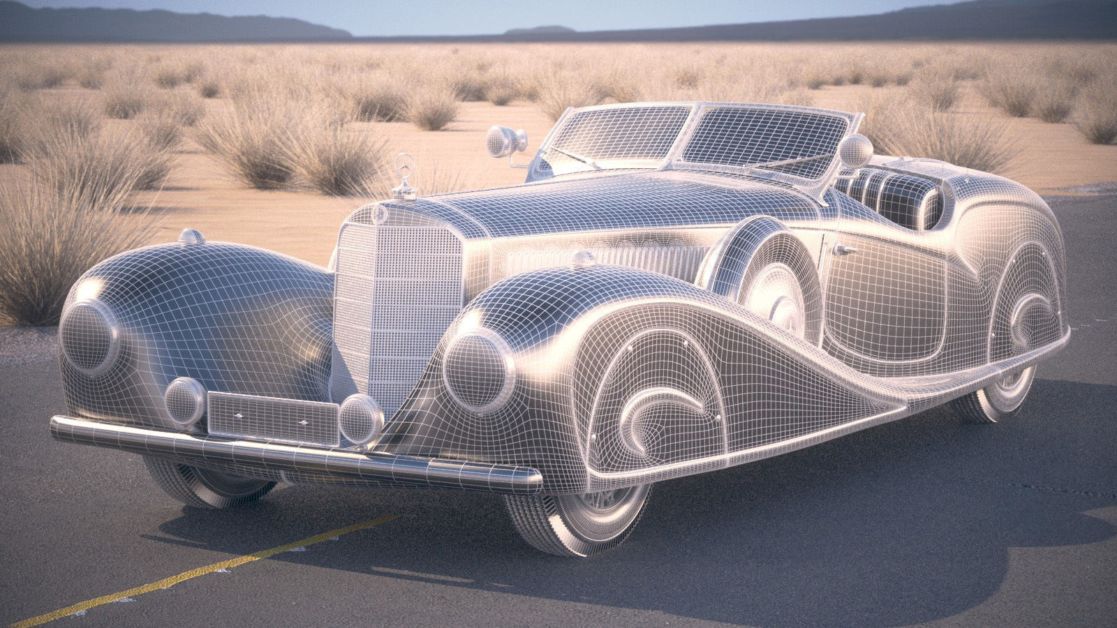 Mercedes 500K Erdmann Rossi 1936 desert studio 3D model_15