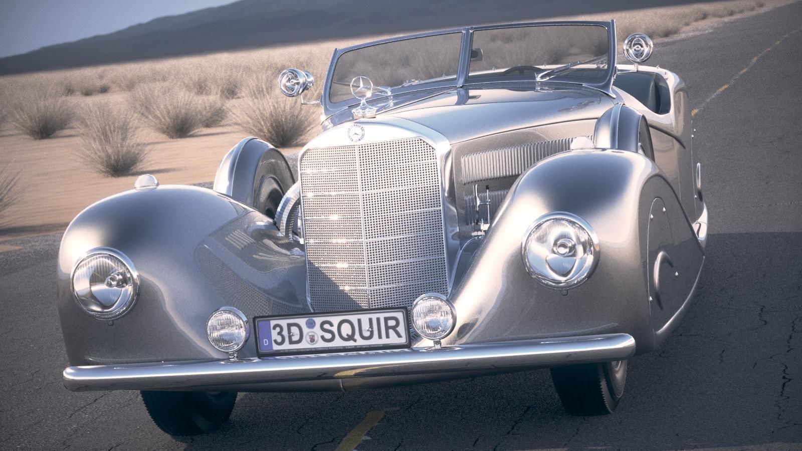 Mercedes 500K Erdmann Rossi 1936 desert studio 3D model_1