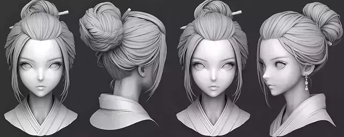 Original woman facial head sculpture details character design