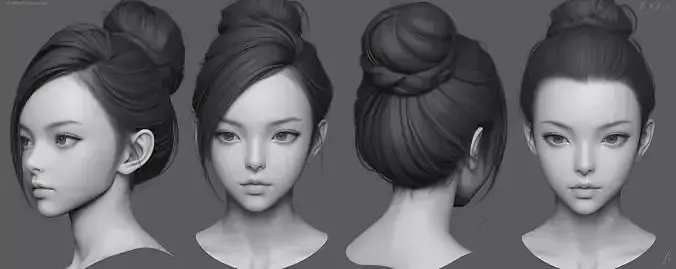Original woman facial head sculpture details character design