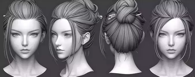 Original woman facial head sculpture details character design