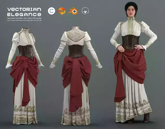 Victorian Elegance  Clo3D  Marvelous Designer  Blend  Obj  