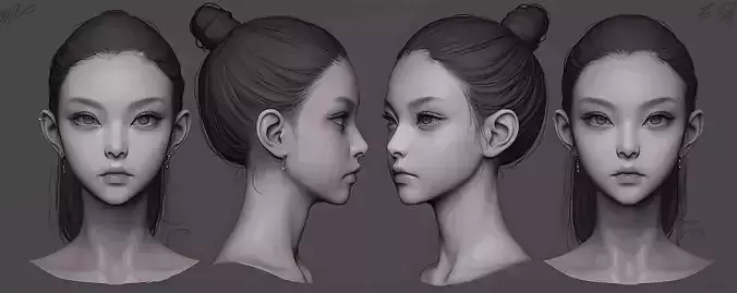 Original woman facial head sculpture details character design