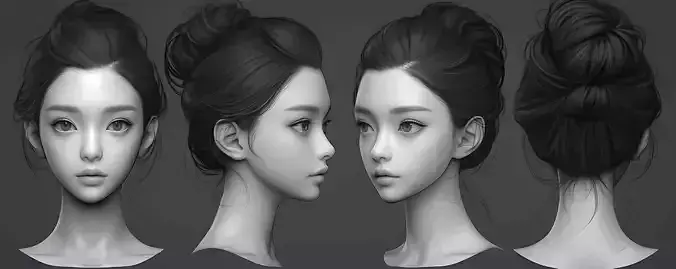 Original woman facial head sculpture details character design