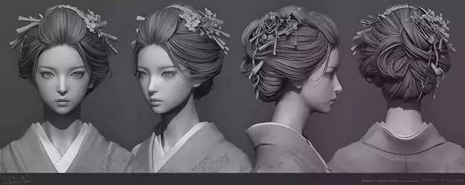 Original woman facial head sculpture details character design