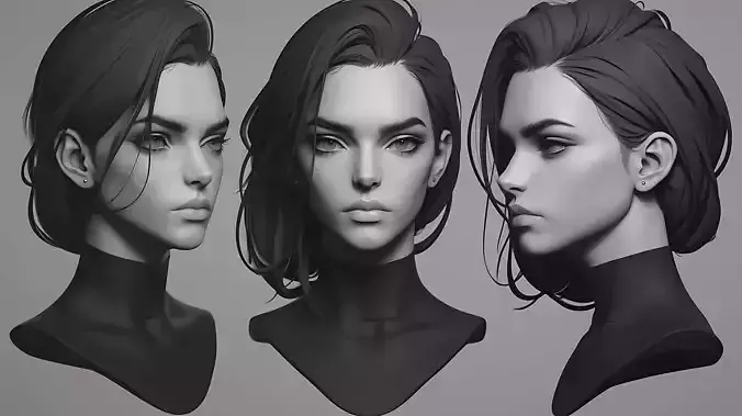 Original woman facial head sculpture details character design