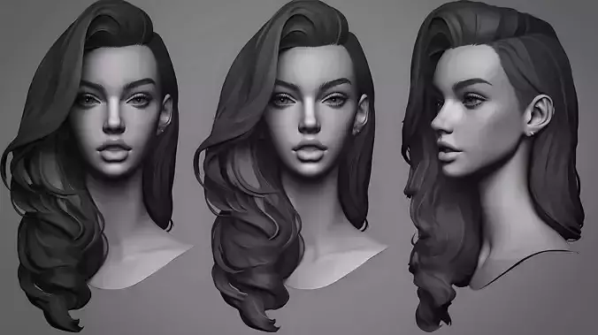 Original woman facial head sculpture details character design