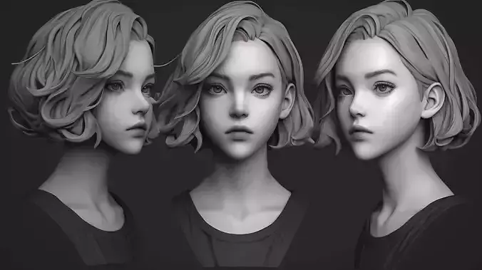 Original woman facial head sculpture details character design