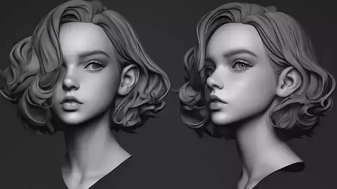 Original woman facial head sculpture details character design