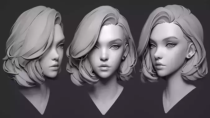 Original woman facial head sculpture details character design