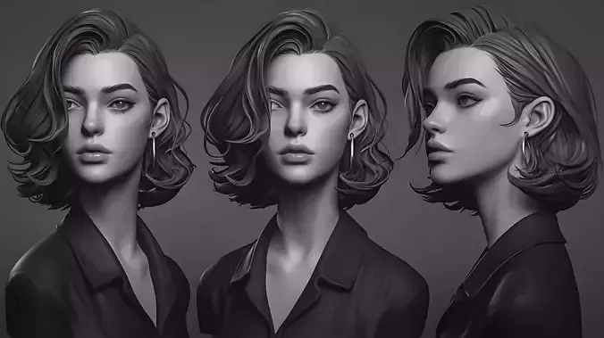 Original woman facial head sculpture details character design