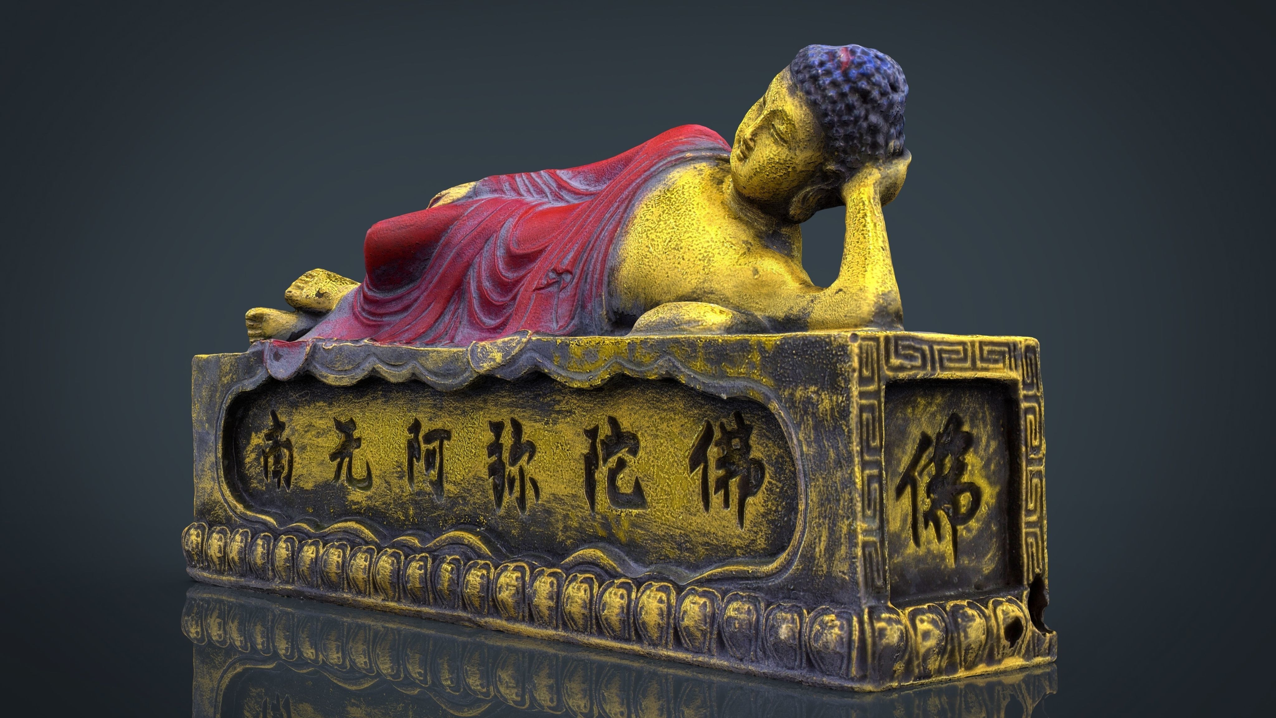 Lying Buddha Low-poly 3D model_3