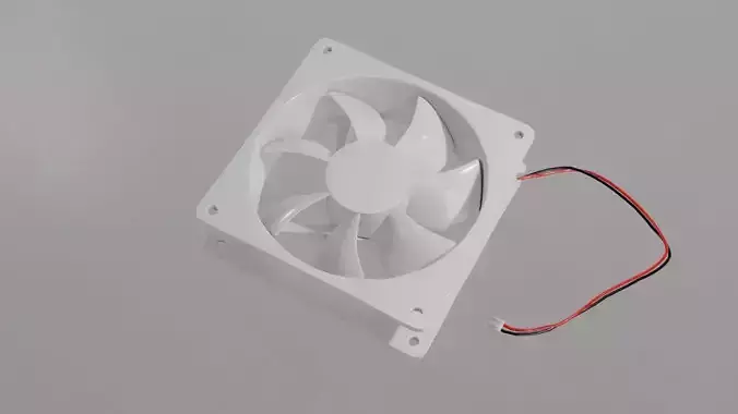 White computer fan with coil and wires