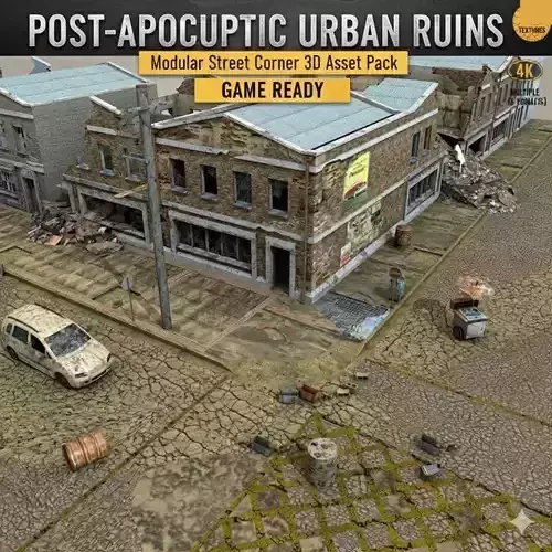 Destroyed City Corner Game Environment Kitbash