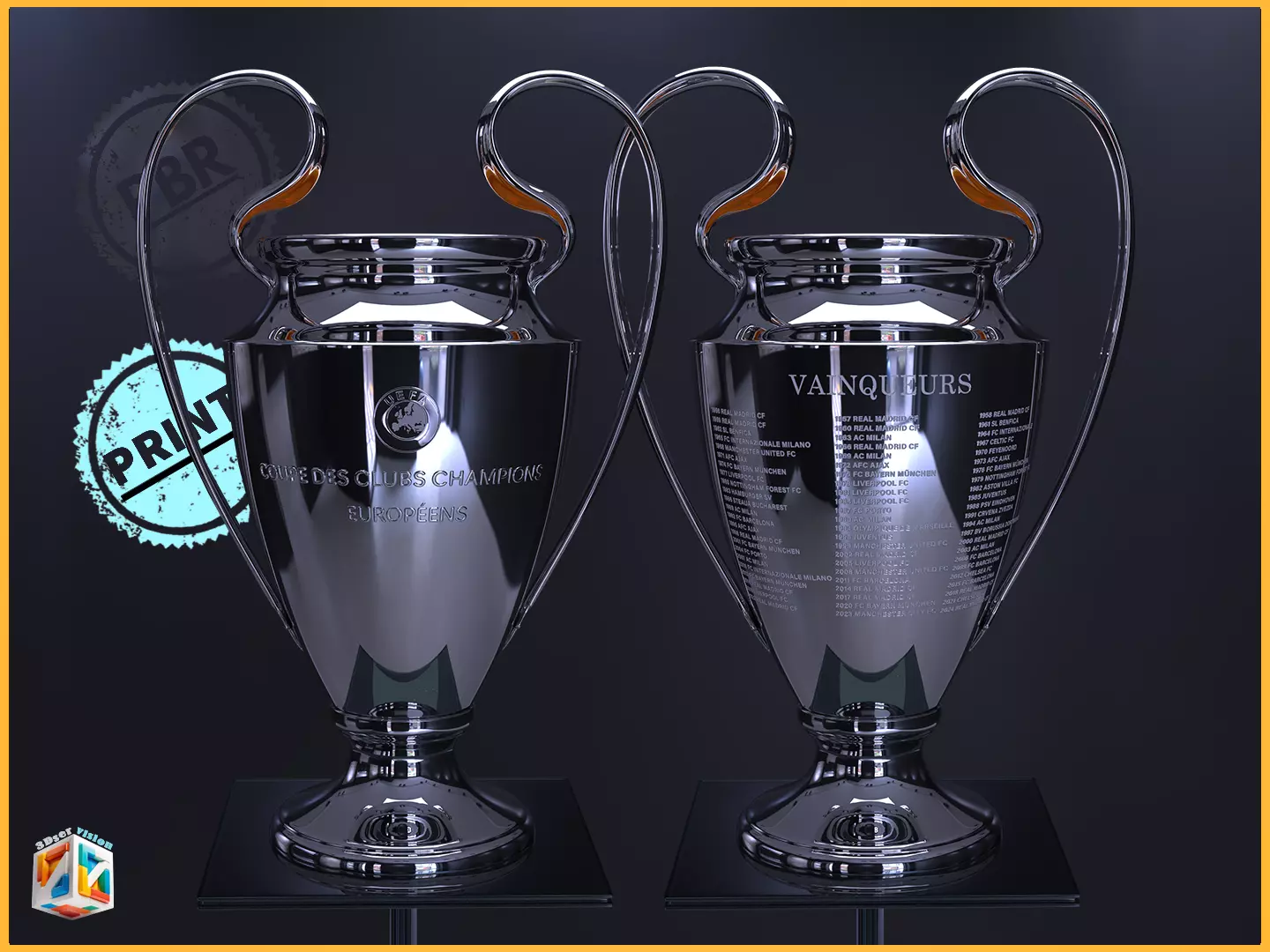 UEFA champions league - 2 print versoions - engraved and clean 3D print model