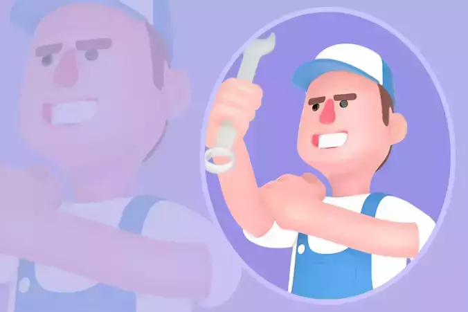 Stylized 3D Male Mechanic Character - Flexing Strong Pose