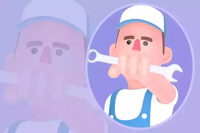 Stylized 3D Male Mechanic Character - Focused Wrench Aim