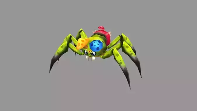 Cartoon green venomous spider