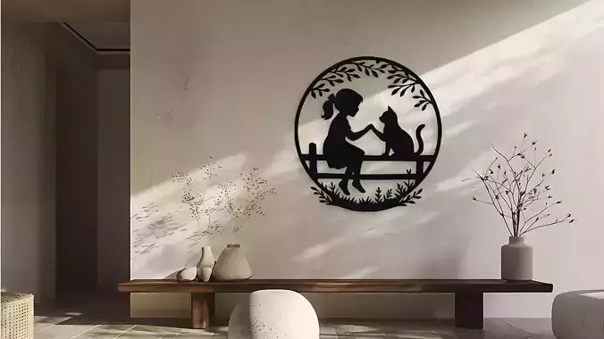 Girl and Cat Friendship Wall Decor
