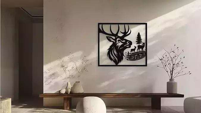Elk Deer Forest Wall Decor Art