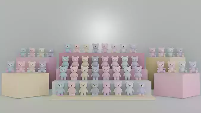 Pastel Teddy Bear Collection Stylized 3D Character Set