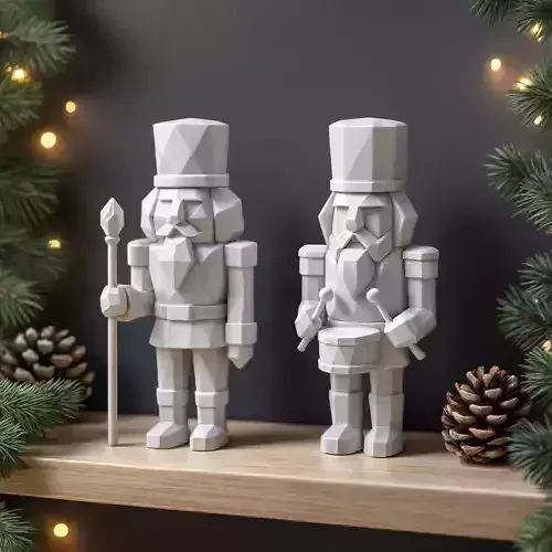 Nutcracker Figure Set  Low Poly 2 pcs Soldiers
