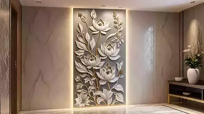 Lotus flowers wall art set relief STL panel carving CNC 271