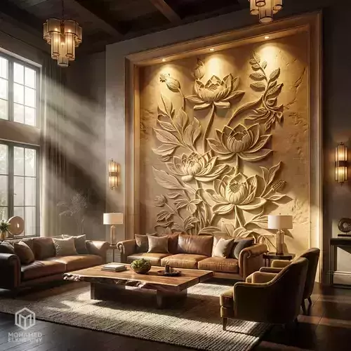 Lotus flowers wall art set relief STL panel carving CNC 271