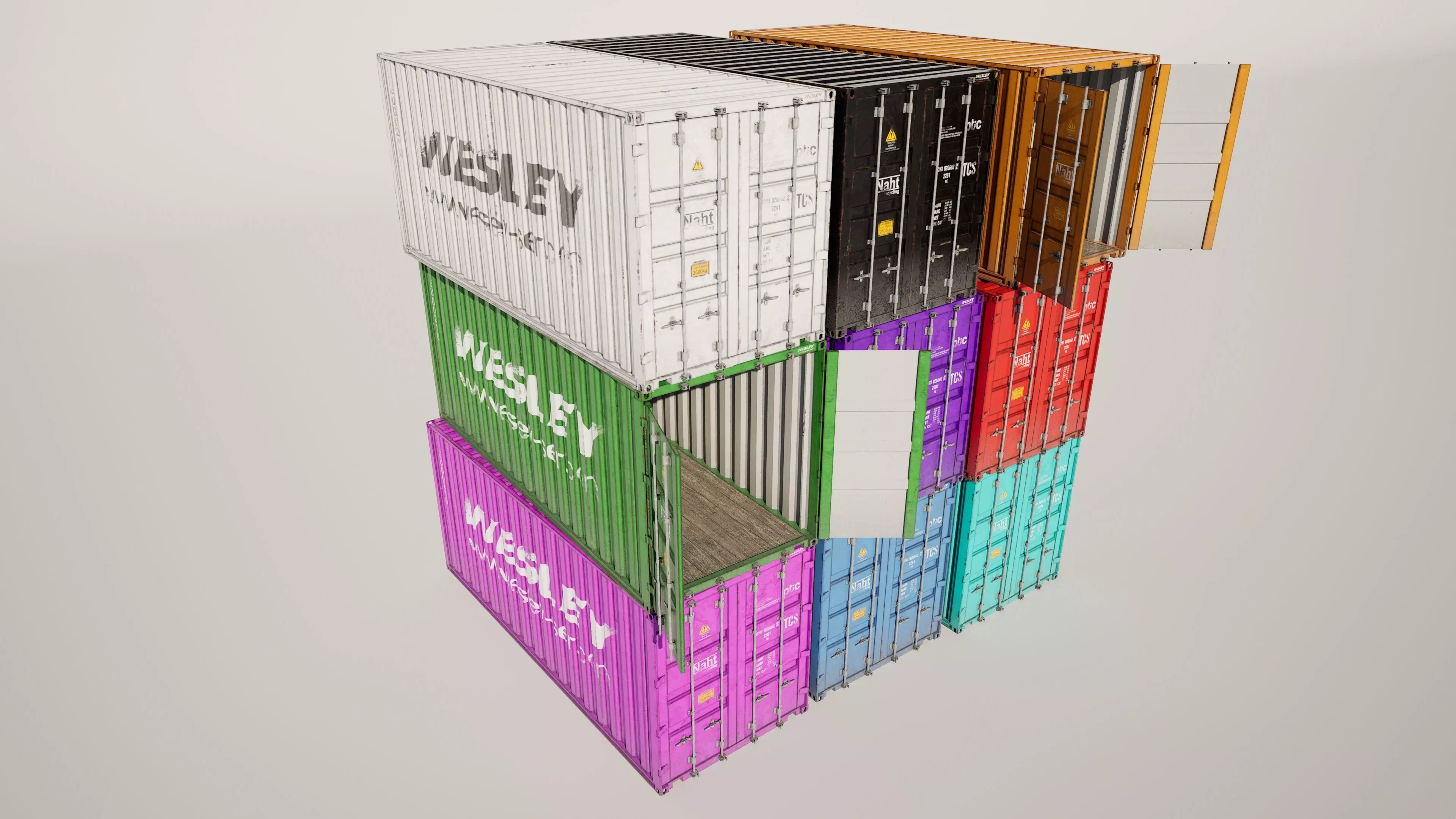 20 Foot Shipping Container Variations Low-poly 3D model