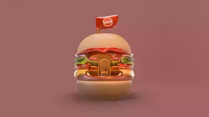 Low Poly Market Stall Kiosk  Burger