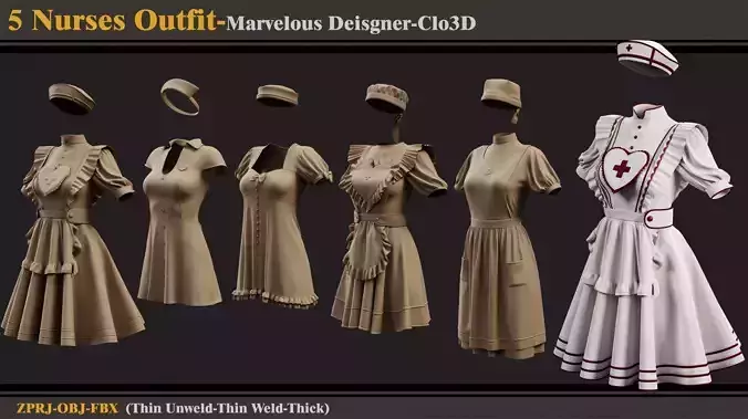 5 Nurses Outfit-MD-CLo3D-ZPRJ-FBX -OBJ