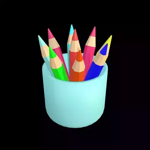 Stylized Color Pencils in Cup Cute Minimalist 3D Model Low-poly 3D model