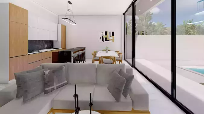 Minimal Modern Villa with Pool Exterior -Interior Design 3D model 7
