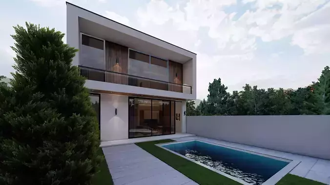 Minimal Modern Villa with Pool Exterior -Interior Design 3D model 3