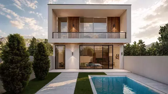 Minimal Modern Villa with Pool Exterior -Interior Design 3D model