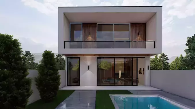 Minimal Modern Villa with Pool Exterior -Interior Design 3D model 6