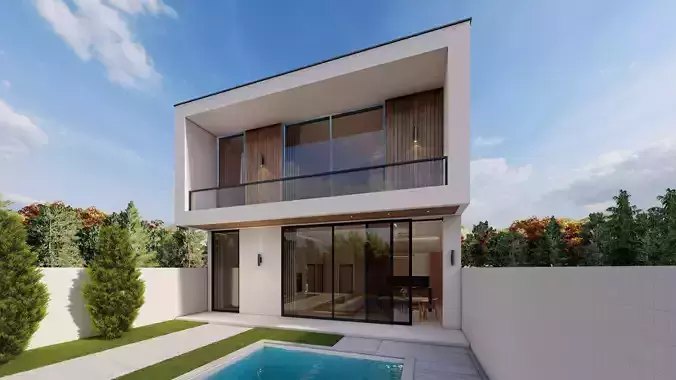 Minimal Modern Villa with Pool Exterior -Interior Design 3D model 2