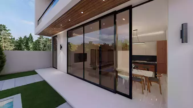 Minimal Modern Villa with Pool Exterior -Interior Design 3D model 4