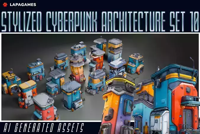 Stylized Cyberpunk Architecture Set 10