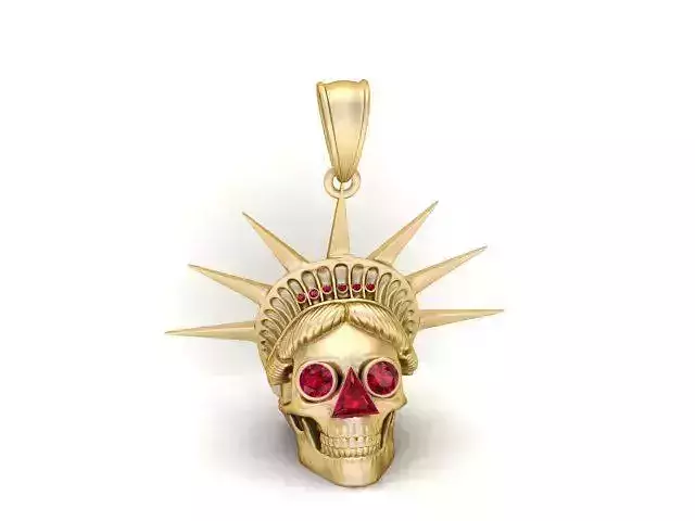 Ruby-Crowned Liberty Skull Pendant 3D Printable Jewelry Model