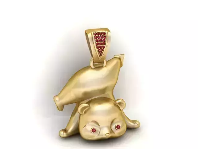 Golden Funny Bear Pendant 3D Printable Model 