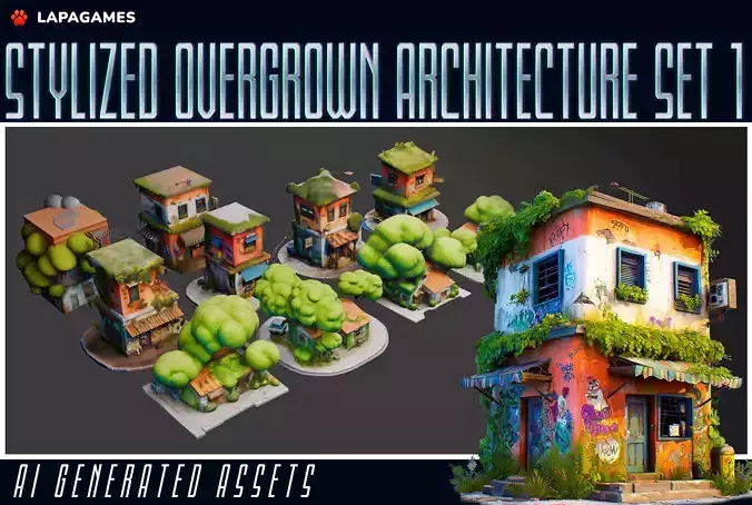 Stylized Overgrown Architecture Set 1