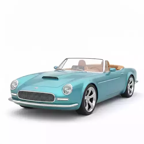 Classic Aqua Blue Convertible Sports Car Low-poly 3D model 6
