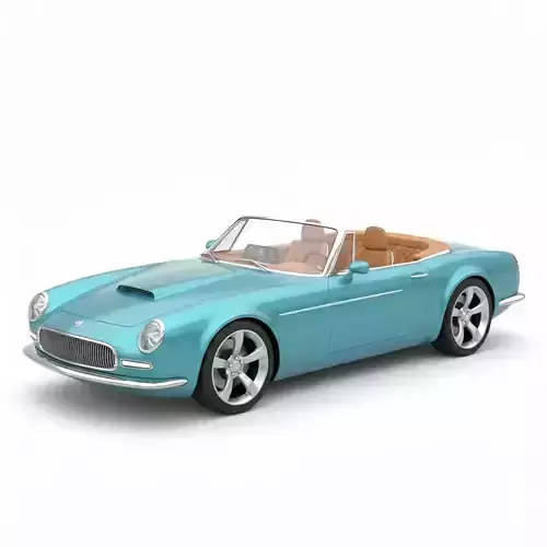 Classic Aqua Blue Convertible Sports Car Low-poly 3D model 2